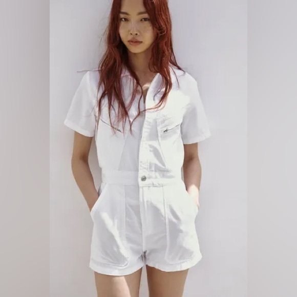 Zara Utility Romper Zip Up Short WHITE Size M NEW - Picture 3 of 5